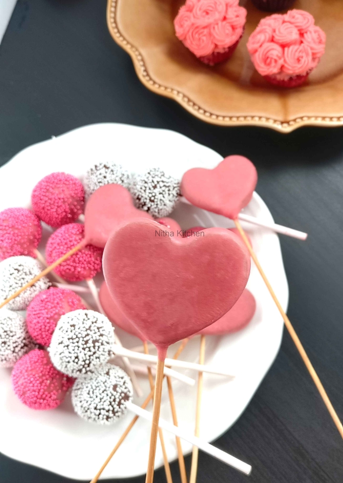 Heart Cake Pops Valentine's Day Special - Nitha Kitchen