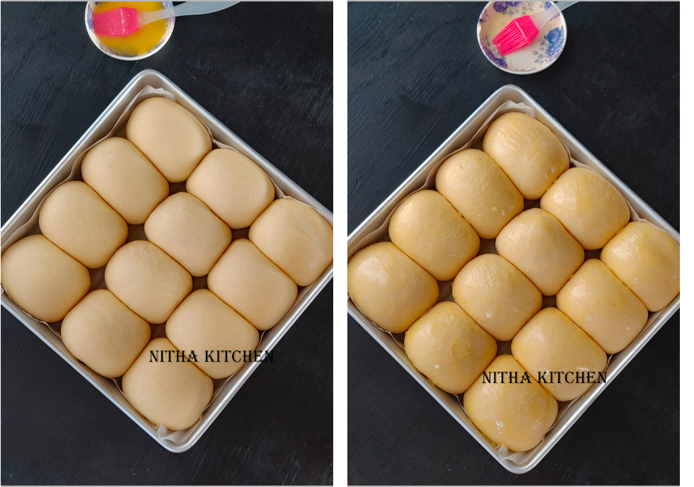 Eggless Ladi Pav Recipe Before and After Brushing with melted butter