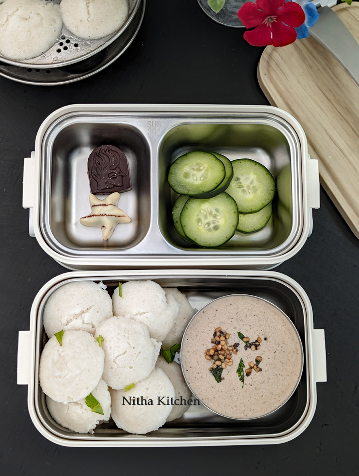 Lunch Box Recipe Ideas 3
Assorted Chocolates (store bought)
Thinly Sliced Cucumbers
Barnyard Millet Idlis with 
Peanut Chutney